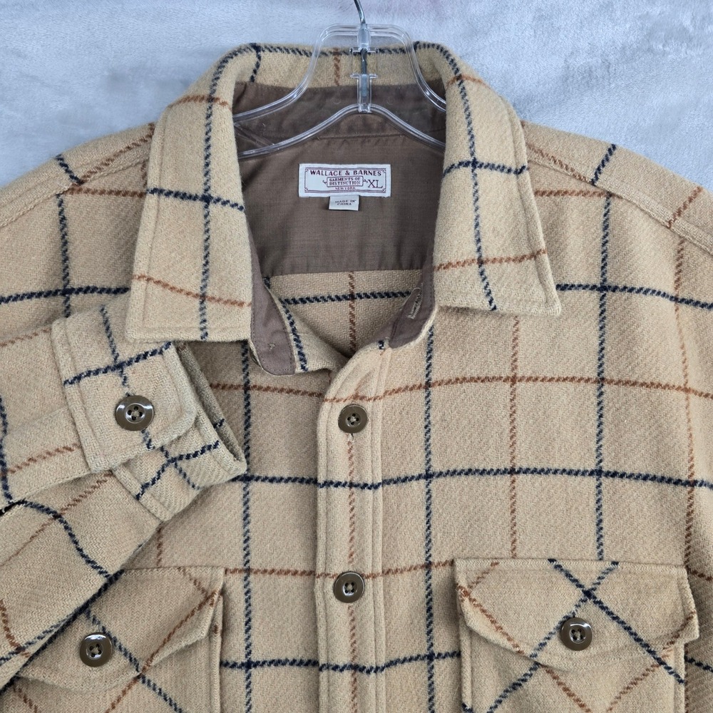 Wallace & Barnes J. Crew Camel Tattersall mens XL Wool Shirt‎ Jacket Flannel